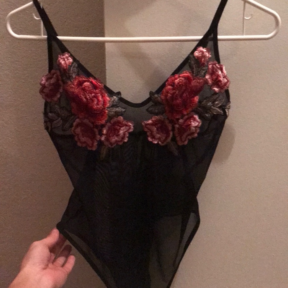 Floral mesh strapping bodysuit